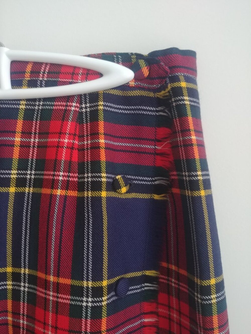 Vintage 100% pure virgin wool Aljean Canada red blue plaid kilt midi skirt M - Picture 3 of 16
